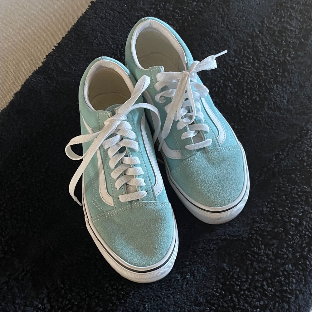 Vans Women's Light Green and White Sneakers